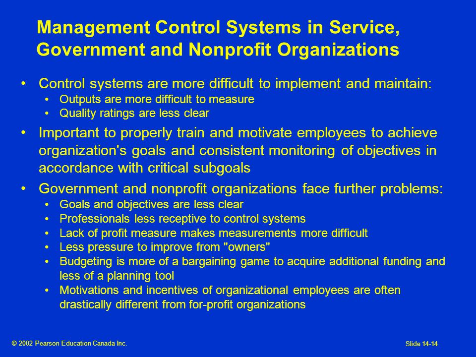 Non profit organization and management control